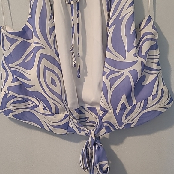 1. State 2pc Halter Tie Back Top & Ruffle Tiered Skirt Blue White Floral Wmns L - Picture 5 of 15